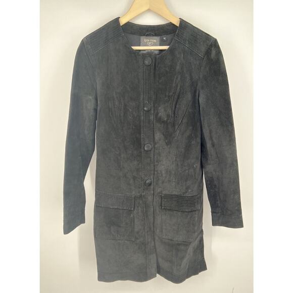 Kate Moss Topshop Black Suede Leather Trench Jacket Size 8 - Picture 4 of 7